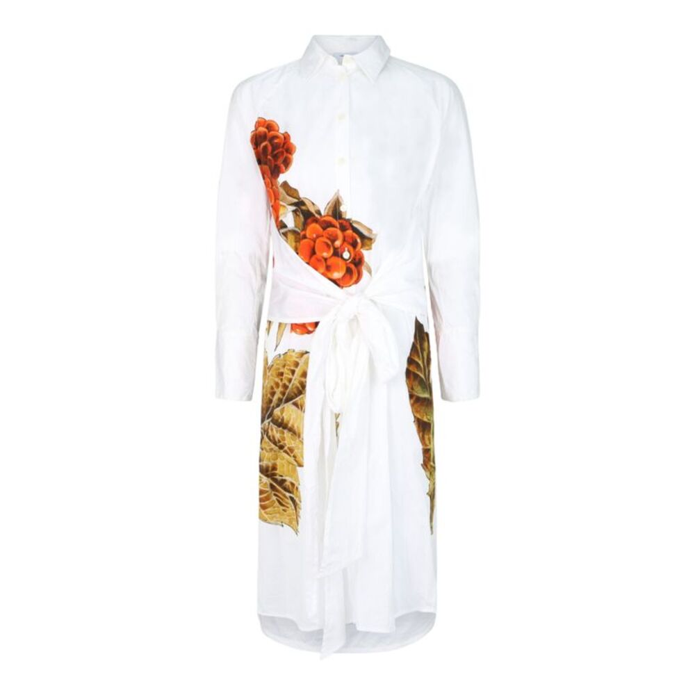 Ferragamo Botanical Print Shirt Dress White Womens